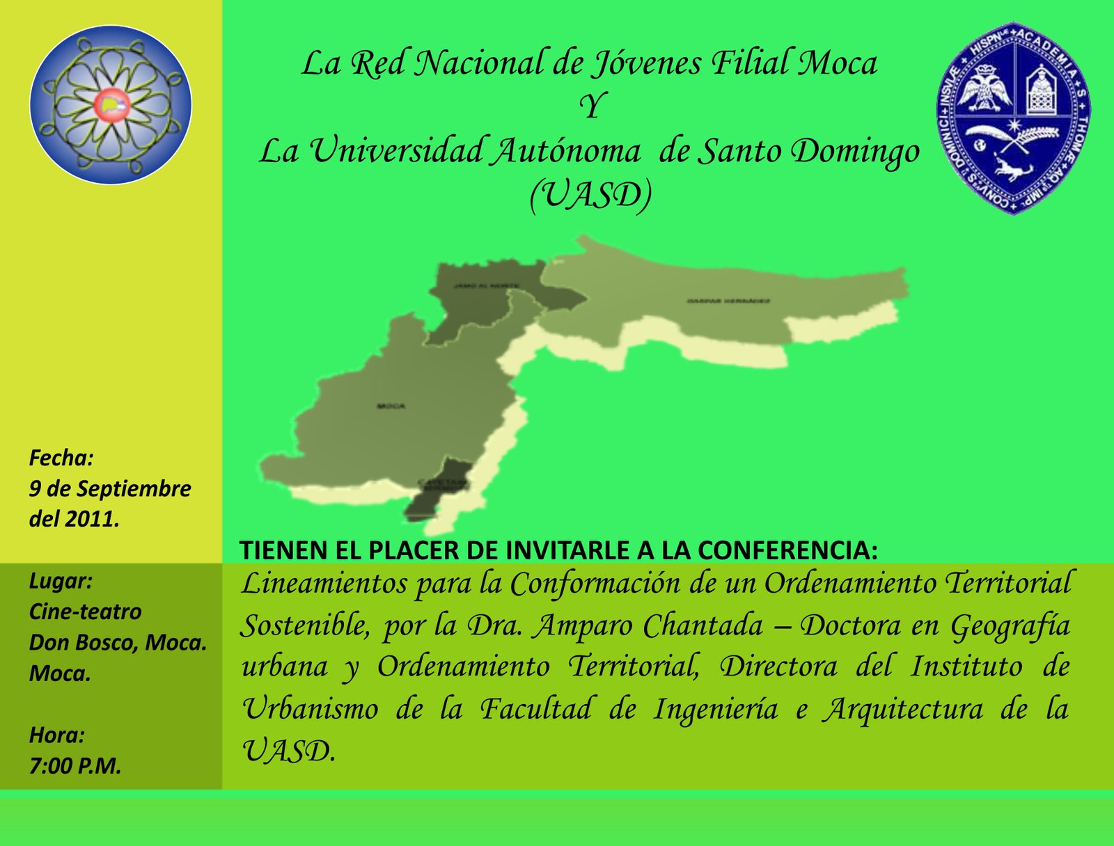 Invitación a Conferencia de parte de La Red Nacional de Jóvenes Filial Moca Y La Universidad Autónoma de Santo Domingo (UASD)